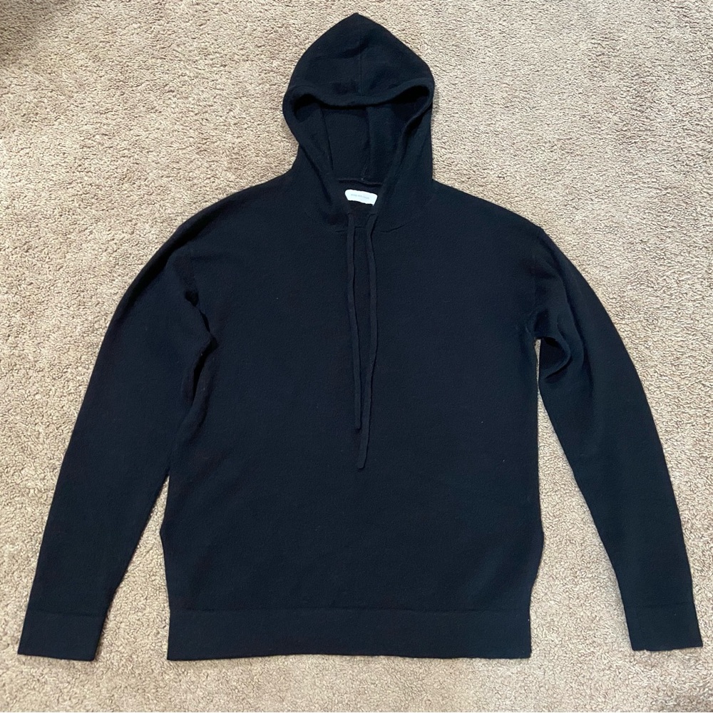 ITALIC Black 100% Cashmere Hooded Drawstring Sweater Side Slits Women’s Size S